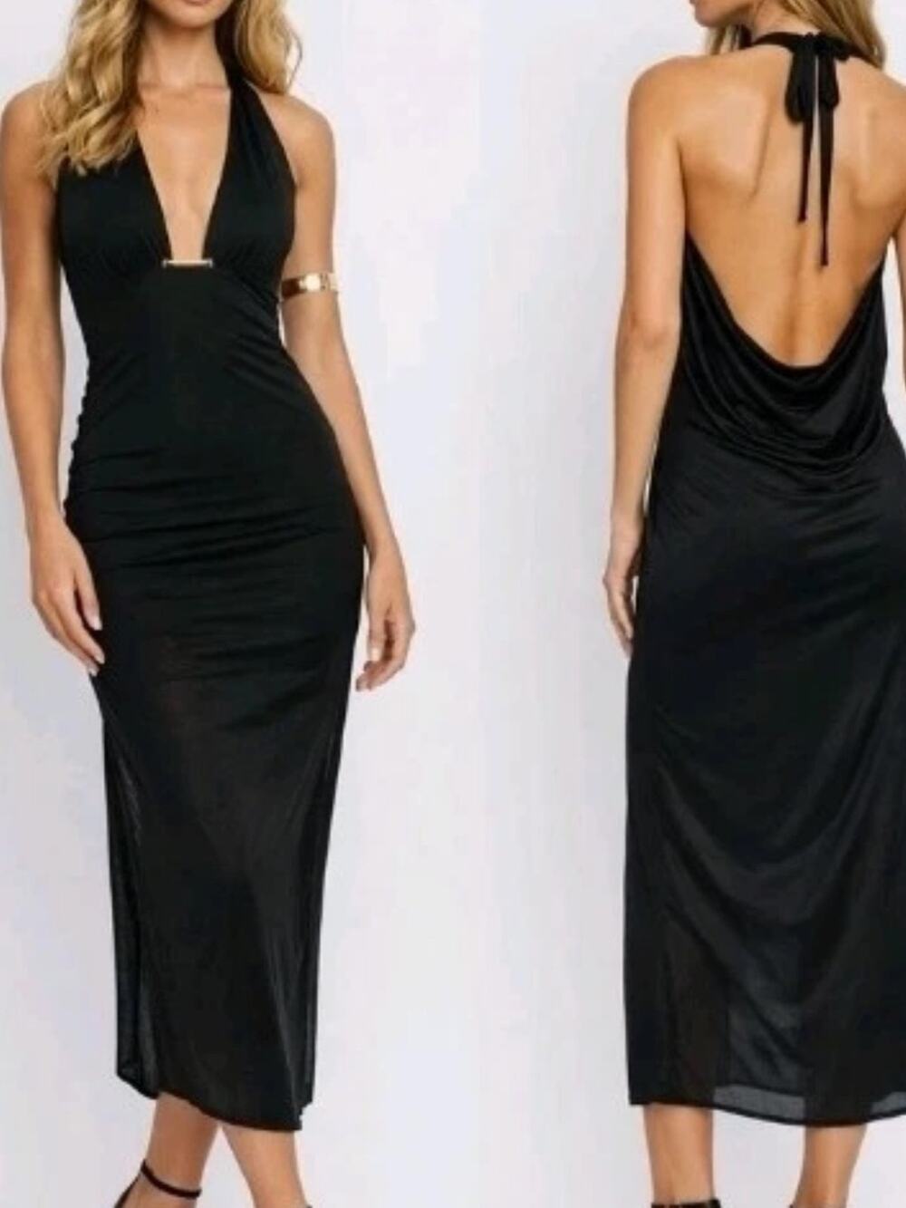 Caroline Constas Salma Midi Beach Cover Up Dress L NWT Black Vacation Resort